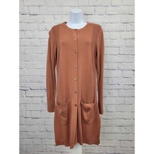 XXSMALL RUST A375675 Isaac Mizrahi Live! Long Button Front Cardigan Sweater